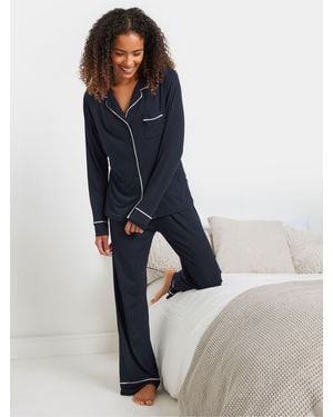 M Com Piped Long Sleeve Jersey Pajamas Set - Blue