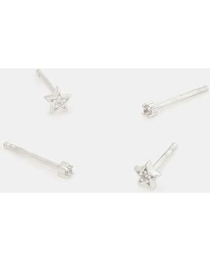 Accessorize 2-Pack Sterling Diamanté & Star Stud Earrings - Natural