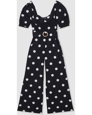 Reiss Linen Polka-Dot Wide-Leg Jumpsuit - Blue