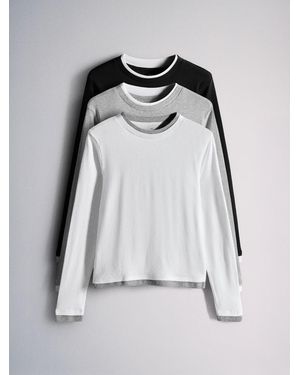 The Set Long Sleeve 3 Pack Mock Layer Semi Sheer Soft Touch T-Shirts - Grey