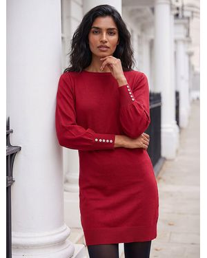 Roman Button Detail Knitted Sweater Dress - Red