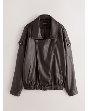 Nothing Ordinary Faux Leather Funnel Collared Biker Jacket - Black