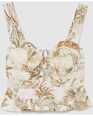 Reiss Cotton Safari Print Bustier Top - Natural