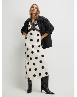 River Island Short Sleeve Polka Dot Satin Slip Dress - White