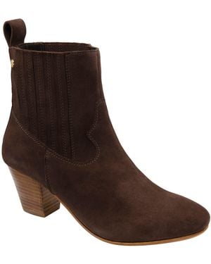Ravel Suede Leather Ankle Boots With A Side Gusset On A Block Heel - Brown