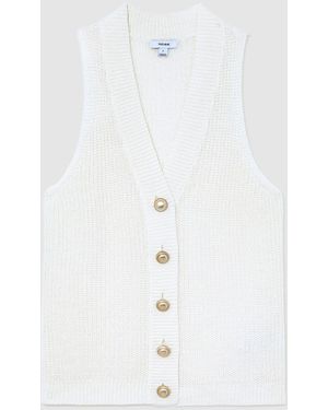 Reiss Linen Button-Through Knitted Waistcoat - White