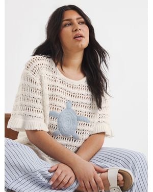 Simply Be Crochet Top With Turtle Applique - White