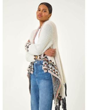 Roman Fluffy Fringe Poncho - Blue