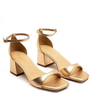 OFF THE HOOK Knightsbridge Leather Block Heel Ankle Strap Sandals - Metallic