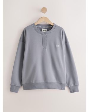 Self Charcoal Henley Sweatshirt - Gray