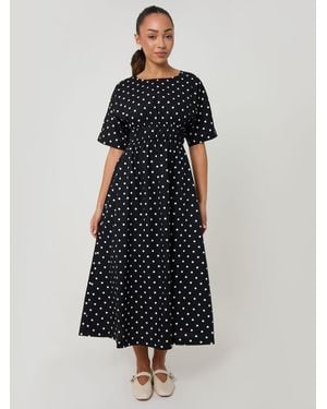 Threadbare Elasticated Waist Cotton Poplin Midi Dress - Black