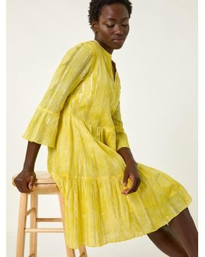 Roman Tie Dye Shimmer Smock Dress - Yellow