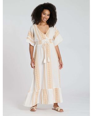 South Beach Jacquard Wrap Front Maxi Dress - Natural