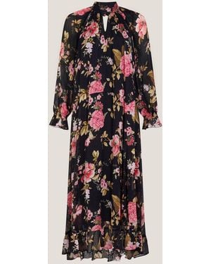 Monsoon Mariel Floral Print Trapeze Midi Dress - Black