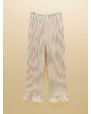 Joules Multi Striped Wide Leg Frill Hem Trouser - Natural
