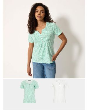 M Com Cotton Henley Tops 2 Pack - Blue