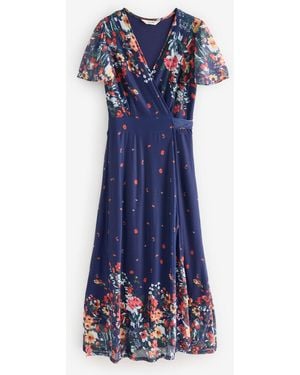 Jolie Moi Mirror Print Mesh Wrap Maxi Dress - Blue