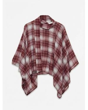 Vero Moda Scarf Detail Check Cape Top - Red