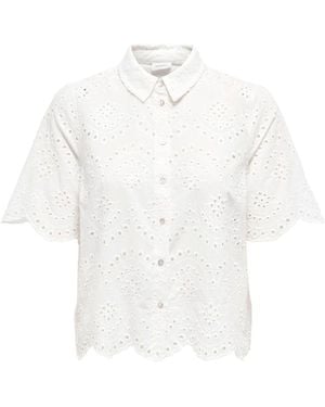 ONLY Short Sleeve Broderie Anglais Shirt - White