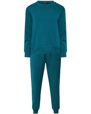M Com Petite Sweat Top & Cuffed Leg Sweatpants Set - Blue