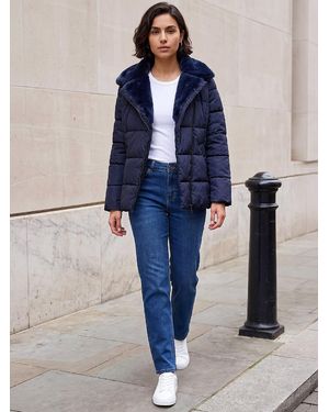 Roman Faux Fur Collar Padded Coat - Blue