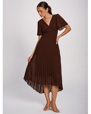 Jolie Moi Chiffon Pleated Maxi Dress - Brown