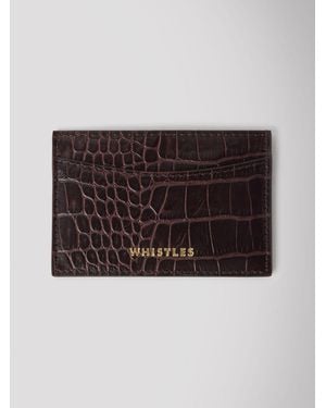 Whistles Shiny Croc Leather Card Holder - Brown