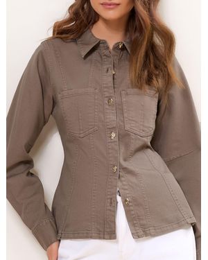 Lipsy Neutral Denim Cinched Waist Shirt - Brown