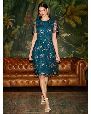 Yumi' Embroidered Floral Mesh Prom Dress - Green