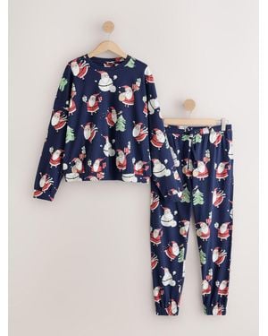 Next Santa Matching Family Christmas Long Sleeve Pajamas - Blue