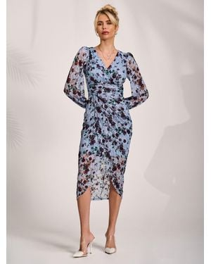Jolie Moi Lace Long Sleeve Ruched Bodycon Dress - Blue