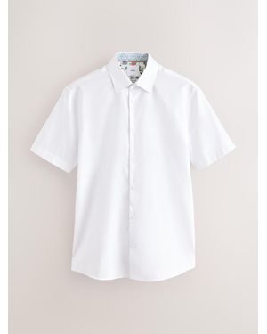 Next Regular Fit Short Sleeve 100% Cotton Smart Textured Trimmed Shirt - White