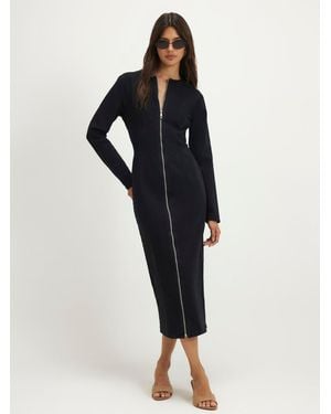 River Island Zip Through Midi Dress - Black