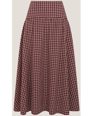 Monsoon Agatha Check Drop Waist Midi Skirt - Purple