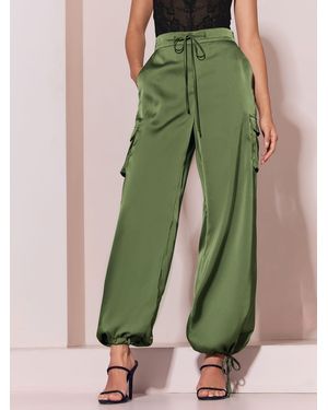 Lipsy Khaki Satin Tie Waist Cargo Pants - Green