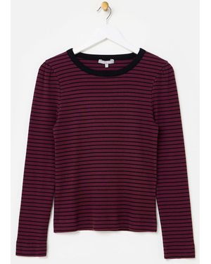 Oliver Bonas Striped Ribbed Long Sleeve Top - Purple