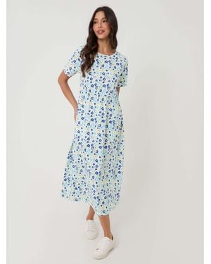Threadbare 100% Cotton Smock Style Midi Dress - Blue