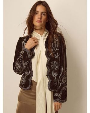 Monsoon Julia Embellished Velvet Jacket - Brown