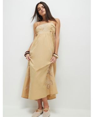 River Island Cotton Cutwork Tie Side Midi Dress - Natural