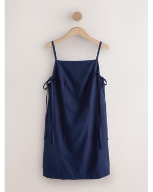 Next Linen Rich Square Neck Strappy Mini Summer Dress - Blue