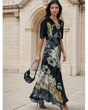 Religion Short Sleeved Diana Maxi Tea Dress With Large Rose Placement Print - Natural
