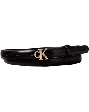 Calvin Klein Skinny Leather Monogram Logo Belt - Black