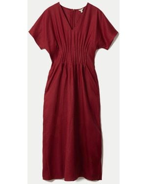 Jigsaw Linen Pintuck Waist Dress - Red