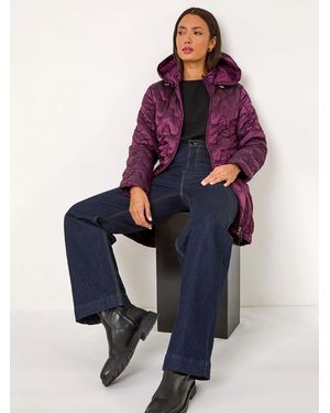 Roman Wave Quilted Puffer Hooded Coat - Blue