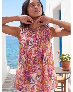 Roman Floral Burnout Pintuck Shirt - Pink