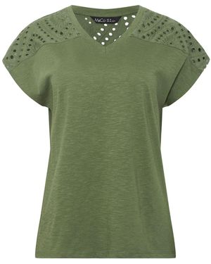 M Com Woven Insert V-Neck T-Shirt - Green