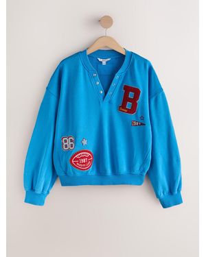 Next Washed Popper Neck Sweatshirt - Blue