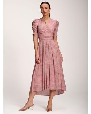 Jolie Moi Printed Mesh Dip Hem Maxi Dress - Pink