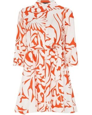 M Com Abstract Floral Belted Tunic Shirt - Red