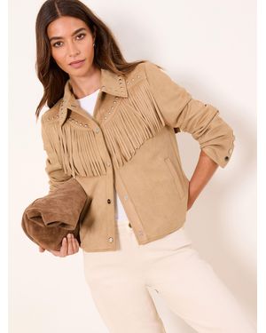 Lipsy Festival Fringed Faux Suede Studded Jacket - Natural